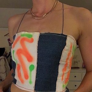 Graffiti corset tie crop top